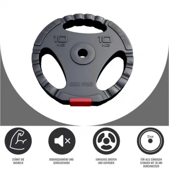 Disc cu prindere umplut cu ciment, Gorilla Sports, 10 Kg, 30/31mm, Negru