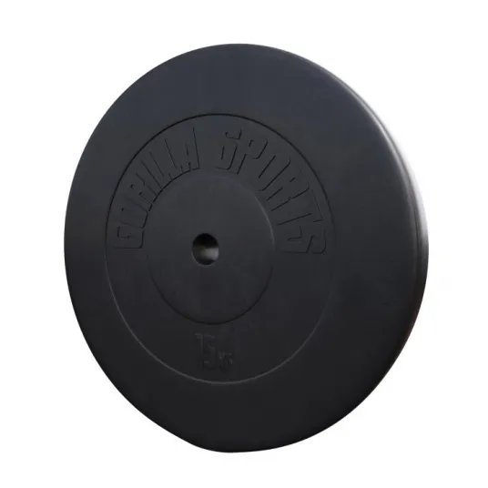 Disc din plastic umplut cu ciment, Gorilla Sports, 15 kg, 30/31mm, negru