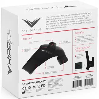 Manson umar cu sistem de incalzire Venom Shoulder Left, 3 trepte vibratii, autonomie pana la 3 ore, touch screen, Nanotechnology heat, Hyperice