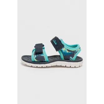Clarks, Sandale cu model si velcro Surfing Tide, Turcoaz, Bleumarin, 20 EU