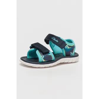 Clarks, Sandale cu model si velcro Surfing Tide, Turcoaz, Bleumarin, 20 EU