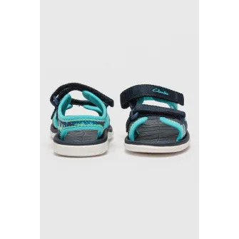 Clarks, Sandale cu model si velcro Surfing Tide, Turcoaz, Bleumarin, 20 EU