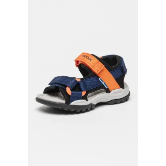 Geox, Sandale cu inchidere velcro Borrealis, Portocaliu, Bleumarin, 24 EU