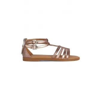 Geox, Sandale de piele ecologica cu aspect metalizat, Auriu rose, 36 EU