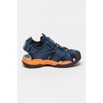 Geox, Sandale de piele ecologica si material textil, Portocaliu, Bleumarin, 29 EU