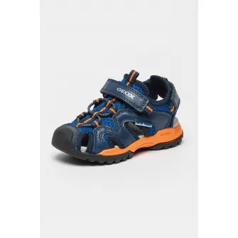 Geox, Sandale de piele ecologica si material textil, Portocaliu, Bleumarin, 29 EU