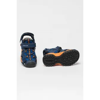 Geox, Sandale de piele ecologica si material textil, Portocaliu, Bleumarin, 29 EU