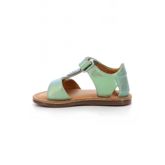 Kickers kids, Sandale de piele cu velcro, Verde, 22 EU