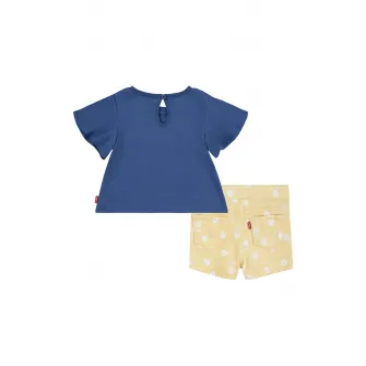 Levi's, Set de pantaloni scurti si tricou cu imprimeu floral, Galben, Albastru inchis, 80 CM