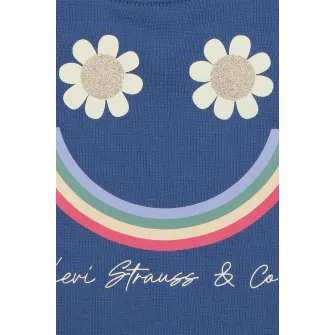 Levi's, Set de pantaloni scurti si tricou cu imprimeu floral, Galben, Albastru inchis, 80 CM