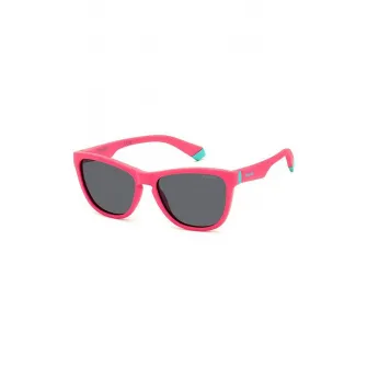 Polaroid, Ochelari de soare unisex patrati, cu lentile uni, Roz aprins, Gri antracit, 49-14-130