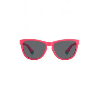 Polaroid, Ochelari de soare unisex patrati, cu lentile uni, Roz aprins, Gri antracit, 49-14-130