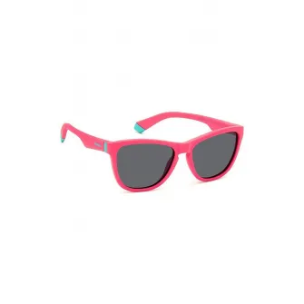 Polaroid, Ochelari de soare unisex patrati, cu lentile uni, Roz aprins, Gri antracit, 49-14-130
