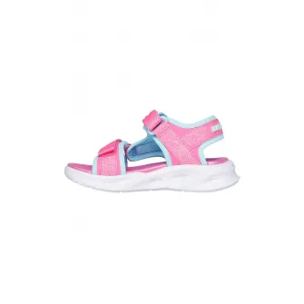 Skechers, Sandale cu inchidere velcro si lumini LED, Roz aprins, 32 EU