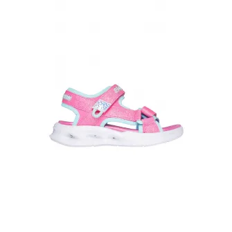 Skechers, Sandale cu inchidere velcro si lumini LED, Roz aprins, 32 EU