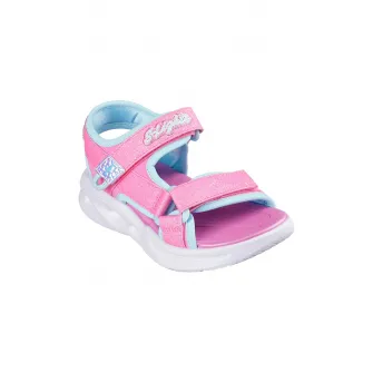 Skechers, Sandale cu inchidere velcro si lumini LED, Roz aprins, 32 EU