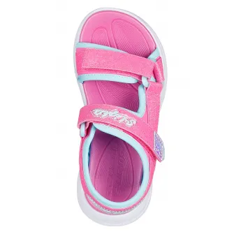 Skechers, Sandale cu inchidere velcro si lumini LED, Roz aprins, 32 EU