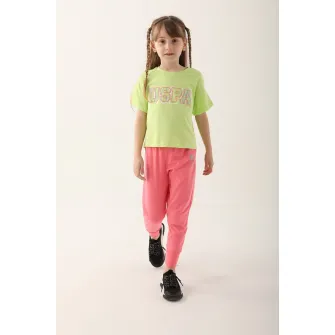 U.S. Polo Assn., Set de imbracaminte cu imprimeu logo - 2 piese, Corai, Verde lime, 164-170 CM