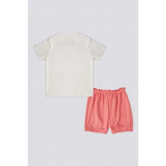 U.S. Polo Assn., Set de pantaloni scurti si tricou cu imprimeu - 2 piese, Alb, Corai, Albastru, 68-74 CM