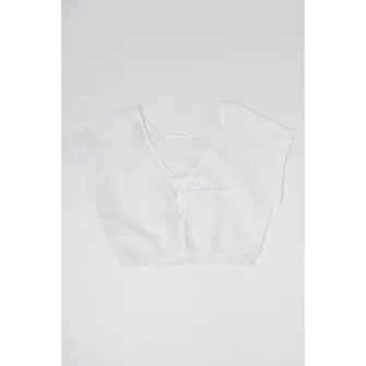 United Colors of Benetton, Bluza crop din amestec de in si bumbac cu maneci scurte, Alb, 120 CM