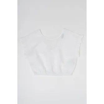 United Colors of Benetton, Bluza crop din amestec de in si bumbac cu maneci scurte, Alb, 120 CM
