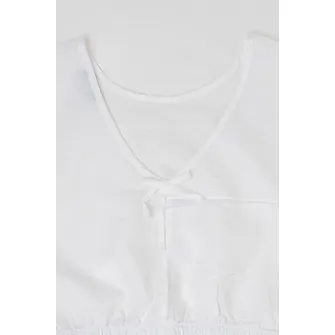 United Colors of Benetton, Bluza crop din amestec de in si bumbac cu maneci scurte, Alb, 120 CM