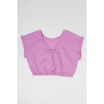 United Colors of Benetton, Bluza crop din amestec de in si bumbac cu maneci scurte, Lila, 150 CM