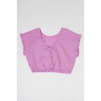 United Colors of Benetton, Bluza crop din amestec de in si bumbac cu maneci scurte, Lila, 150 CM
