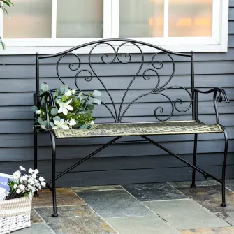 Banca de gradina Outsunny, 2 locuri, Stil vintage, 100x50x88cm, Negru