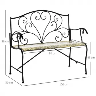 Banca de gradina Outsunny, 2 locuri, Stil vintage, 100x50x88cm, Negru