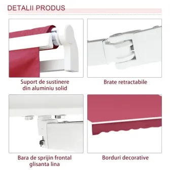 Copertina retractabila Outsunny, Impermeabila, Poliester, 295x245cm, Rosu bordo