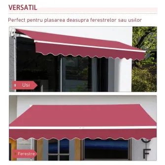 Copertina retractabila Outsunny, Impermeabila, Poliester, 295x245cm, Rosu bordo
