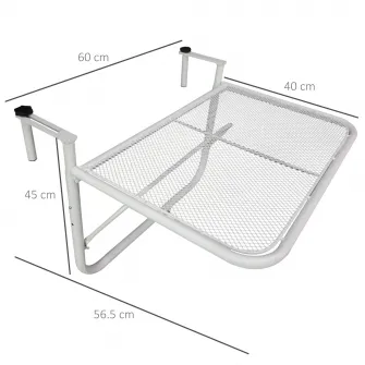 Masa cu balustrada, Outsunny, Metal, Reglabila pe inaltime pe 3 niveluri, 60x56,5x45cm, Alb
