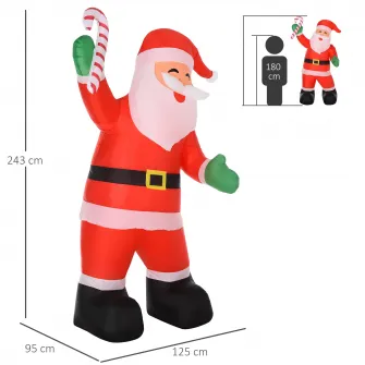 Mos Craciun gonflabil, Homcom, Poliester, 243 cm, Lumini LED, Multicolor
