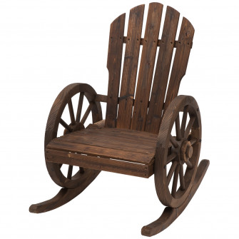 Scaun balansoar Outsunny Adirondack, Model rustic 2 roti, Lemn, Capacitate 113 kg, 88x68x97cm, Maro
