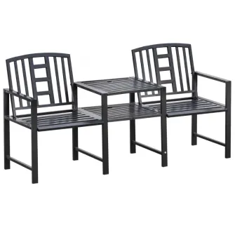 Set 2 Scaune cu Masuta de cafea si gaura pentru Umbrela in metal, Negru