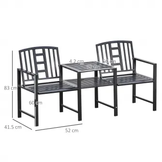 Set 2 Scaune cu Masuta de cafea si gaura pentru Umbrela in metal, Negru