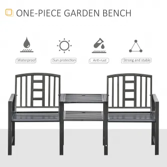 Set 2 Scaune cu Masuta de cafea si gaura pentru Umbrela in metal, Negru