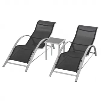 Set 2 sezlonguri cu masa de gradina, Outsunny, Metal/Textil, Rezistent la apa, 59 x 169 x 66 cm, Negru