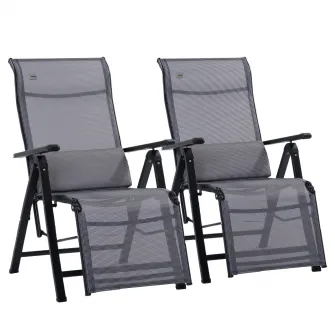Set 2 sezlonguri de gradina, Outsunny, Otel, 65x70x111 cm, Gri