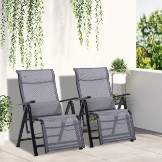 Set 2 sezlonguri de gradina, Outsunny, Otel, 65x70x111 cm, Gri