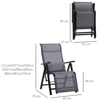 Set 2 sezlonguri de gradina, Outsunny, Otel, 65x70x111 cm, Gri