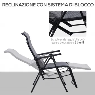 Set 2 sezlonguri de gradina, Outsunny, Otel, 65x70x111 cm, Gri