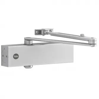 Amortizor cu brat standard Yale 5500, ajustabil, rezistent la foc, corp turnat din aliminiu, marcaj CE, compatibil cu usi cu latime maxima de 1250 mm si greutate maxima de 100 kgculoare argintiu