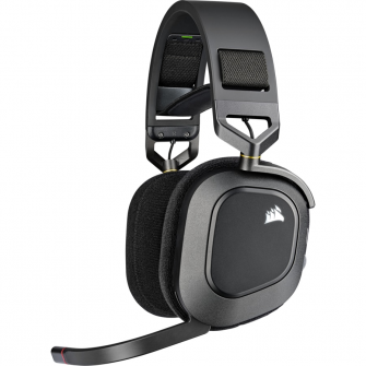 Casti gaming wireless Corsair HS80, surround Dolby Atmos, multiplatforma PC PS4/PS5, iluminare RGB, Negru Carbon