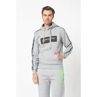 Geo Norway, Hanorac cu imprimeu logo si buzunar kangaroo Gathlete, Gri melange, XL