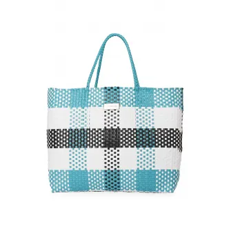 Gioseppo, Geanta shopper in carouri cu aspect impletit Pococi, Alb, Verde, Negru
