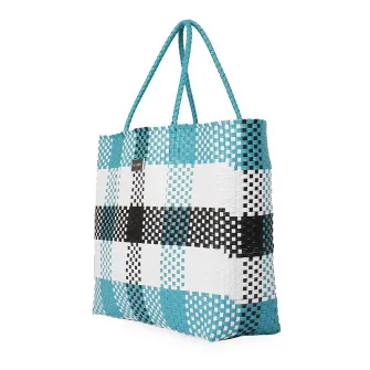 Gioseppo, Geanta shopper in carouri cu aspect impletit Pococi, Alb, Verde, Negru