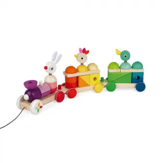 Jucarie de tras Janod - Zigolos, Trenulet gigant multicolor, din lemn