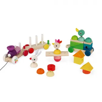 Jucarie de tras Janod - Zigolos, Trenulet gigant multicolor, din lemn